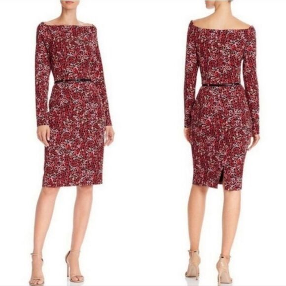 Black Halo NWT Parker in Wild Sorbet Red Leopard Print Sheath Midi‎ Dress Size 4